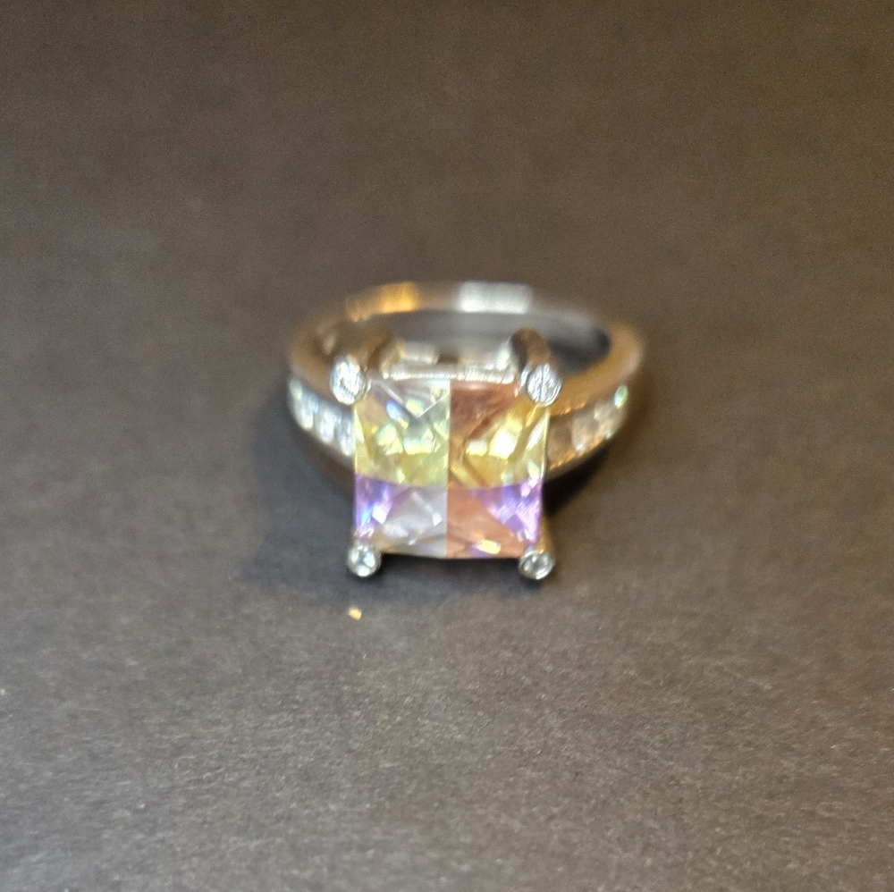 Sterling silver, .925, multi-colored stoned, size 11 ring